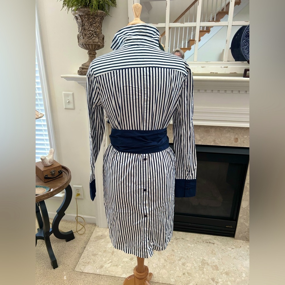 NWT Lumiere Striped Navy and White Cotton Shirt Dress - Picture 6 of 12